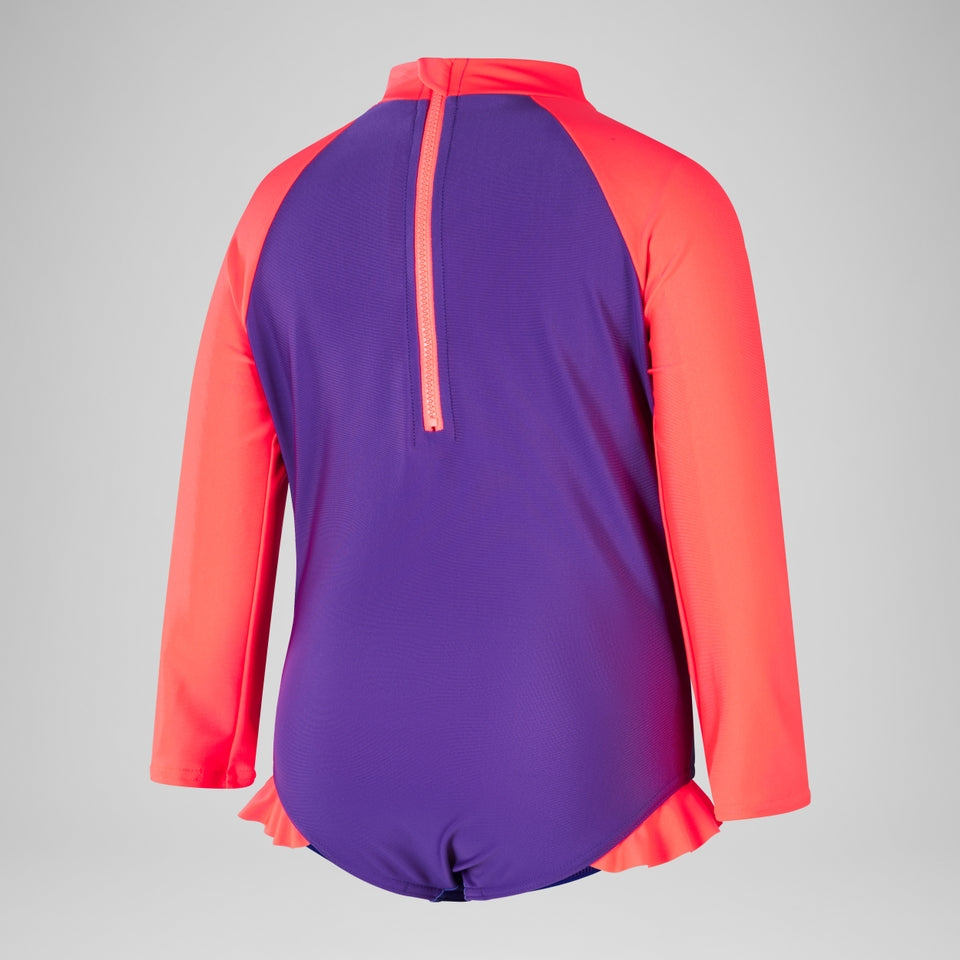 Speedo Girls' Digital Long Sleeve Frill Swimsuit Purple/Pink