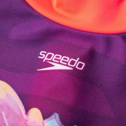 Speedo Girls' Digital Long Sleeve Frill Swimsuit Purple/Pink