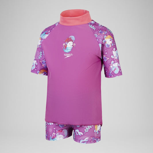 Speedo Girls' Digital Short Sleeve Rash Top Set Pink/Purple