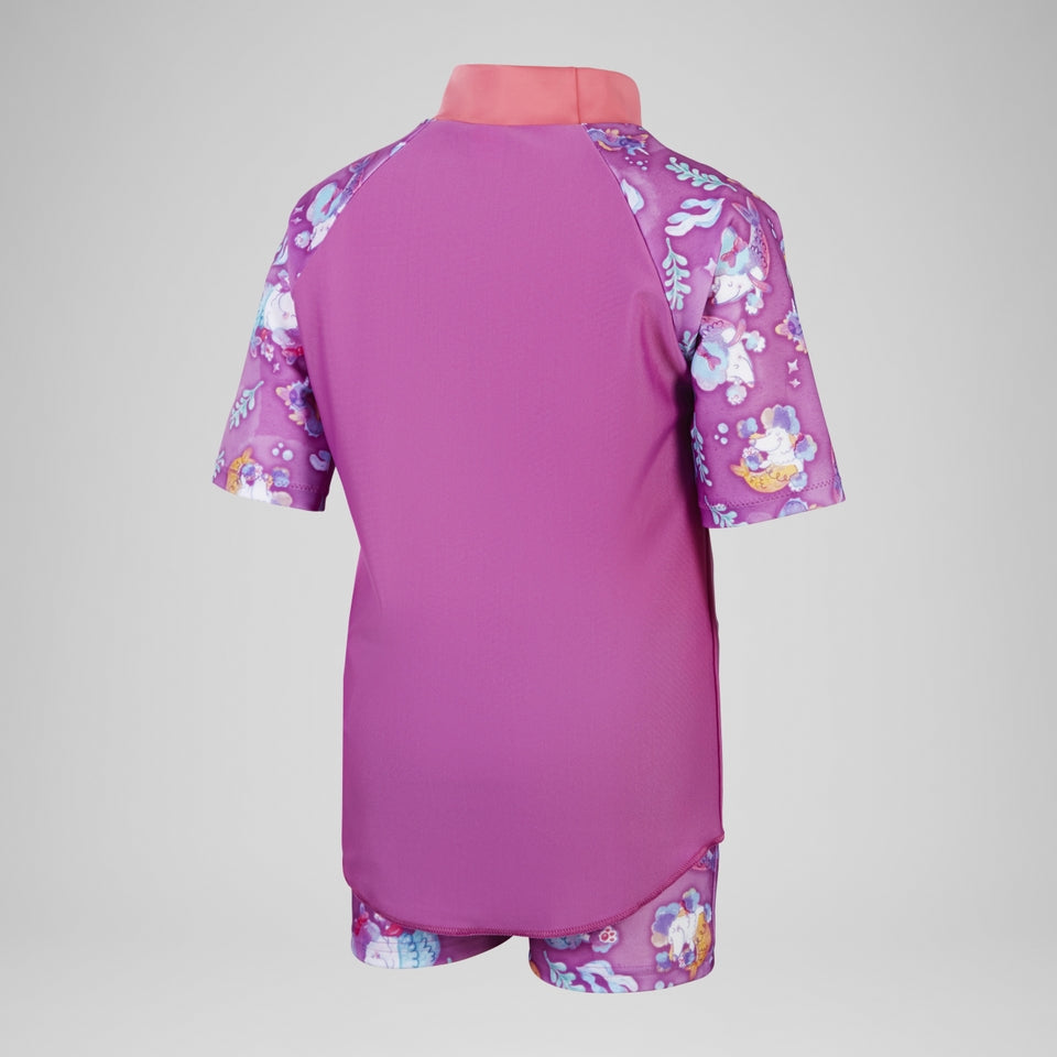 Speedo Girls' Digital Short Sleeve Rash Top Set Pink/Purple