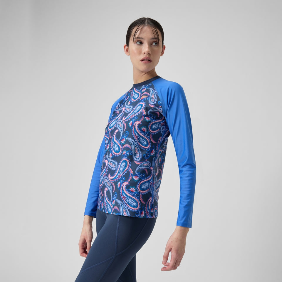 Speedo Printed Long Sleeve Swim Tee Navy/Blue