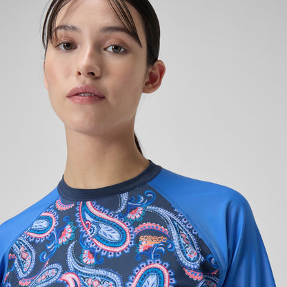 Speedo Printed Long Sleeve Swim Tee Navy/Blue
