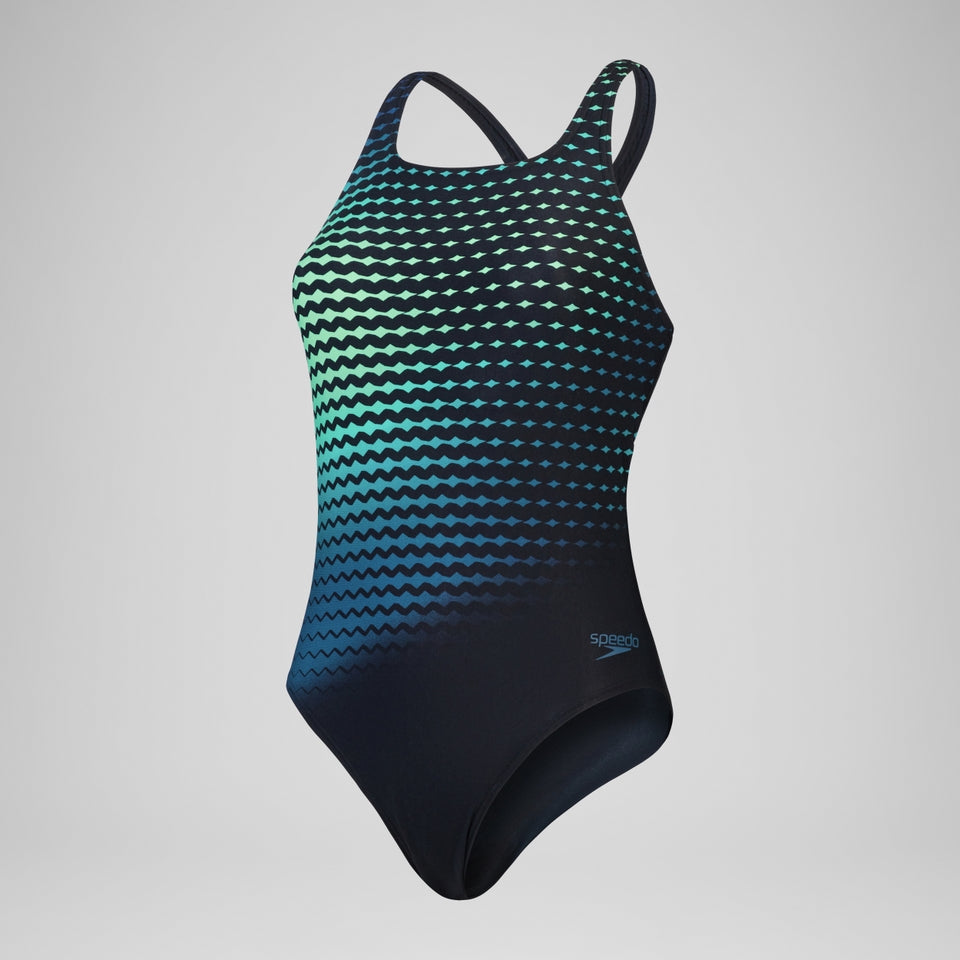 Speedo Digital Printed Medalist Swimsuit Black/Teal