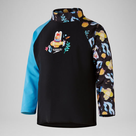 Speedo Boys' Digital Long Sleeve Rash Top Black/Grey
