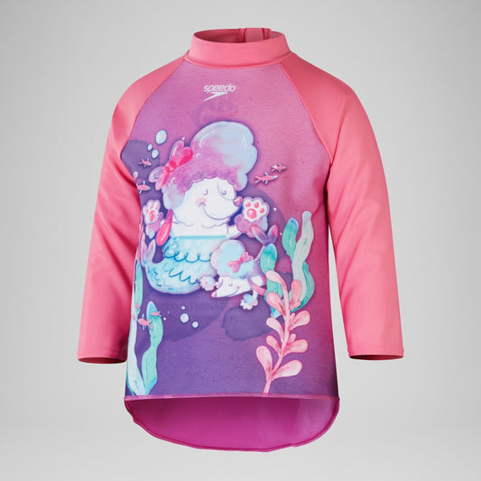 Speedo Girls' Digital Long Sleeve Rash Top Pink/Purple