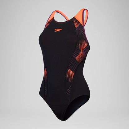 Speedo Placement Laneback Swimsuit Black/Red