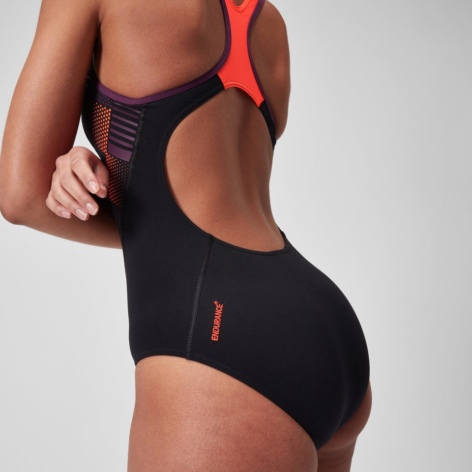 Speedo Placement Laneback Swimsuit Black/Red