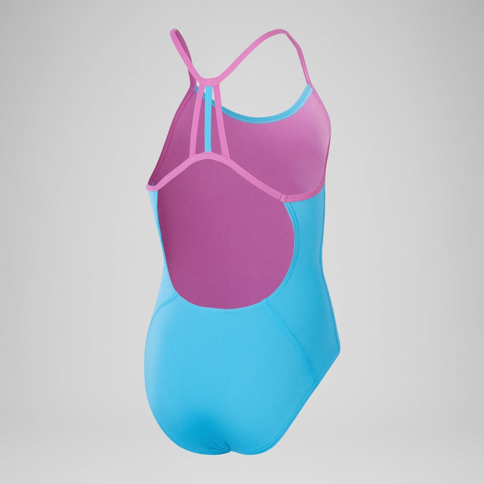 Speedo Girls' Club Training Solid Lane Line Back Swimsuit Blue