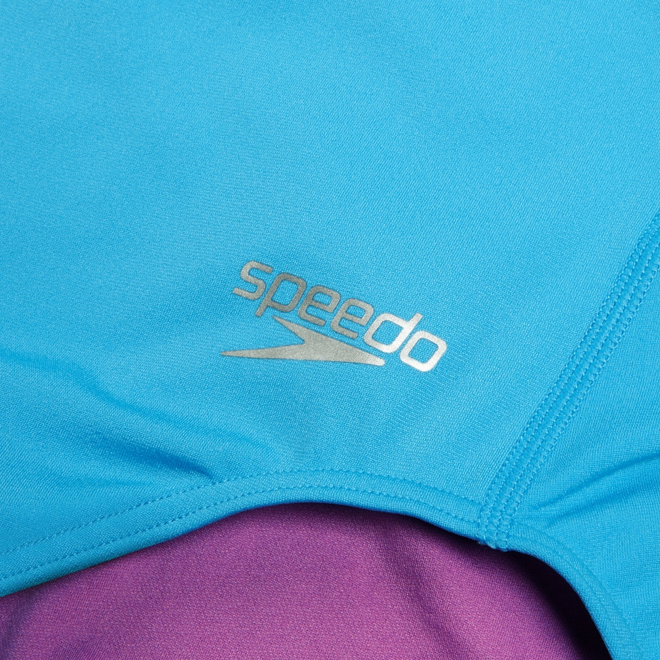 Speedo Girls' Club Training Solid Lane Line Back Swimsuit Blue