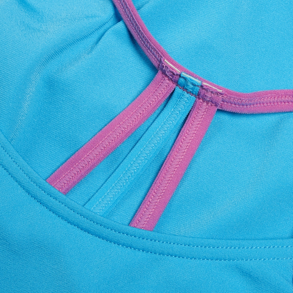 Speedo Girls' Club Training Solid Lane Line Back Swimsuit Blue