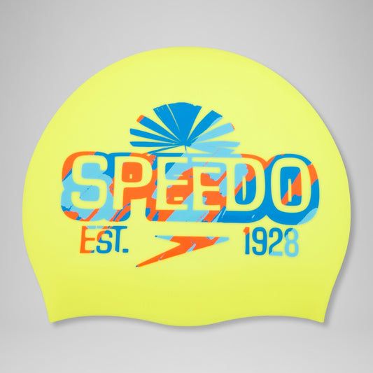 Speedo Printed Silicone Cap Yellow/Blue