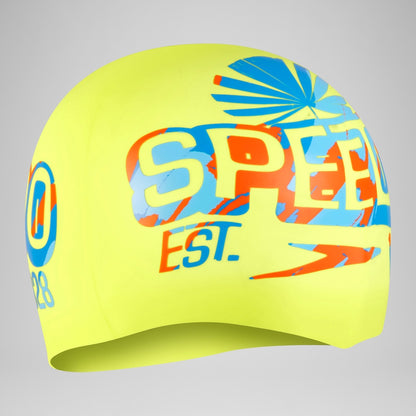 Speedo Printed Silicone Cap Yellow/Blue