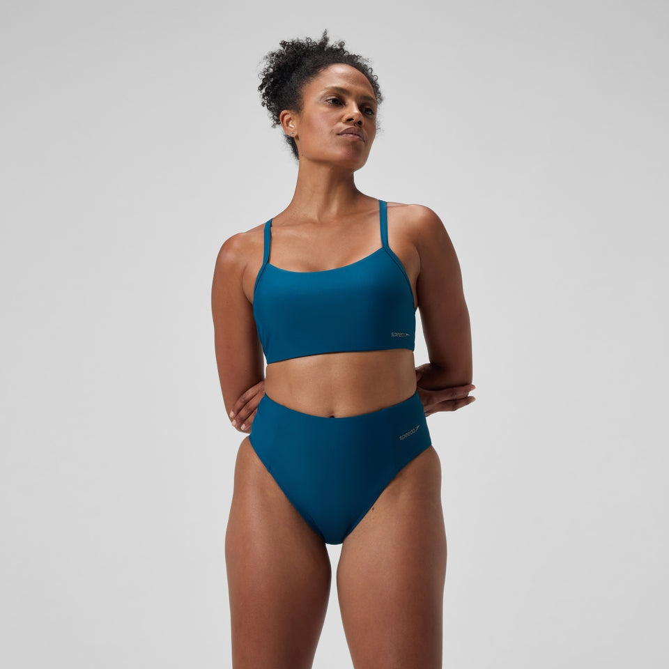 Speedo Solid Hi Waist Bikini Bottom Dark Teal