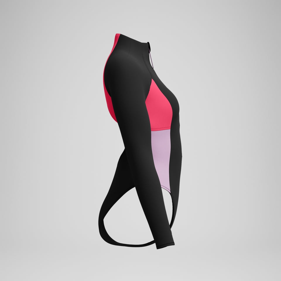 Speedo Colourblock Long Sleeve Zip Swimsuit Black/Red