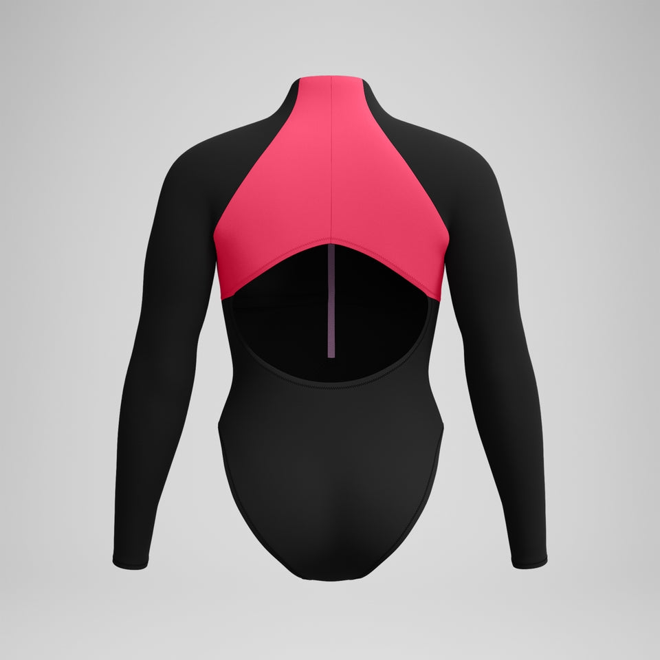 Speedo Colourblock Long Sleeve Zip Swimsuit Black/Red