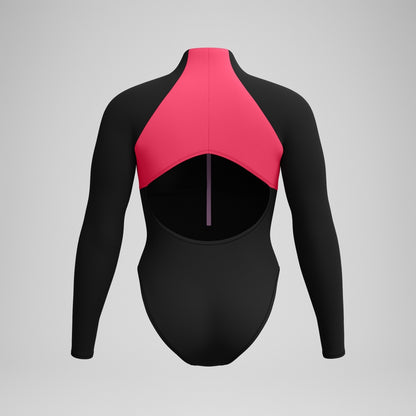 Speedo Colourblock Long Sleeve Zip Swimsuit Black/Red