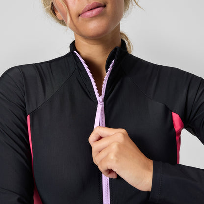 Speedo Colourblock Long Sleeve Zip Swimsuit Black/Red