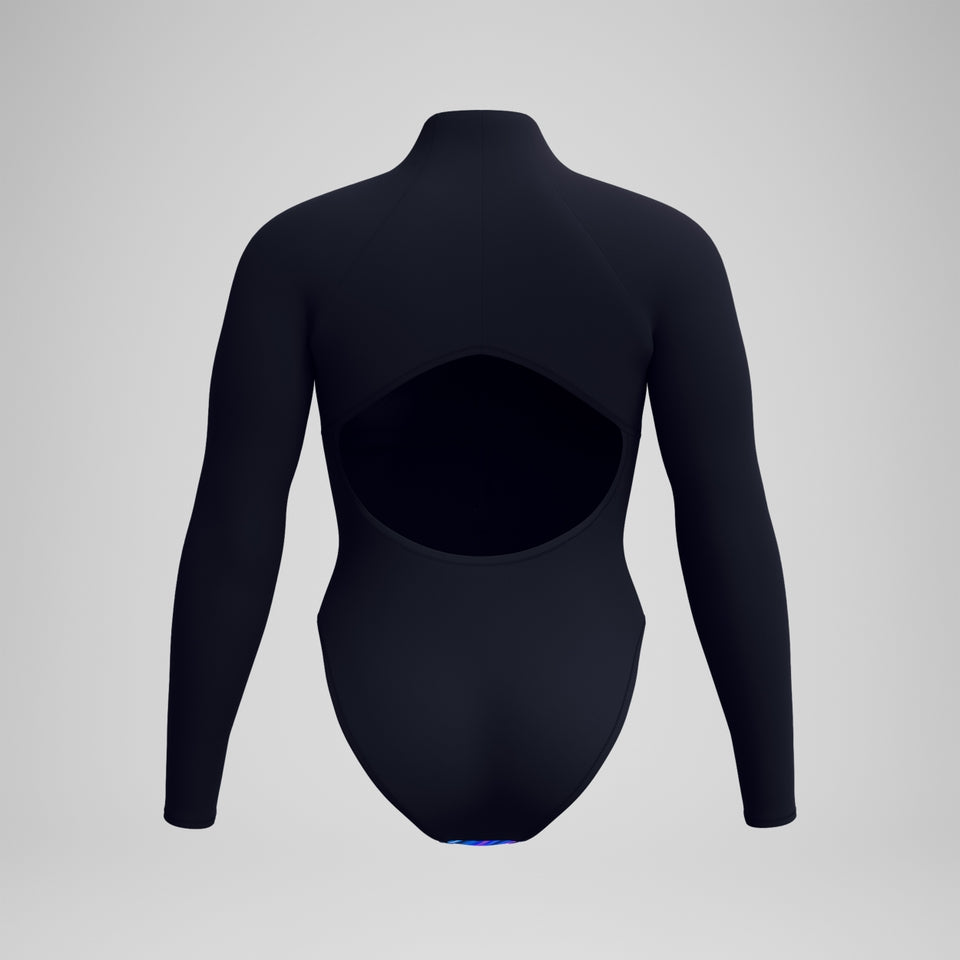 Speedo Printed Long Sleeve Zip Swimsuit Blue