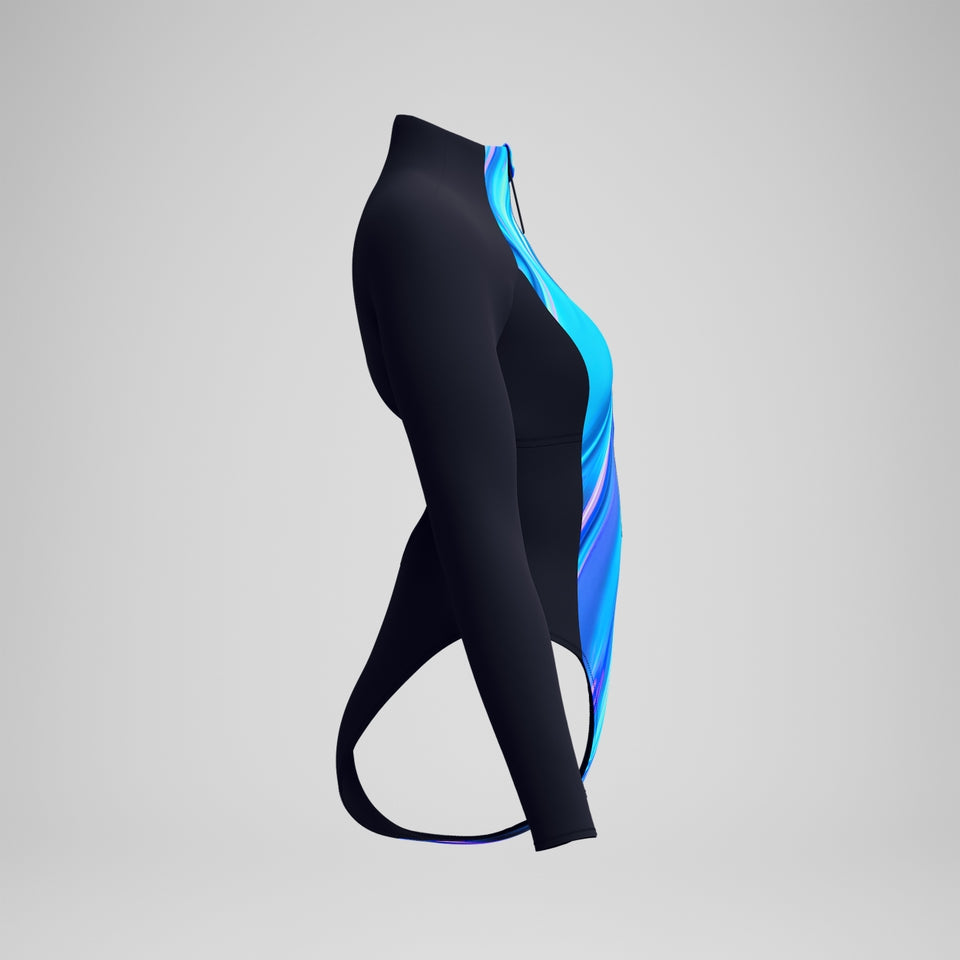 Speedo Printed Long Sleeve Zip Swimsuit Blue