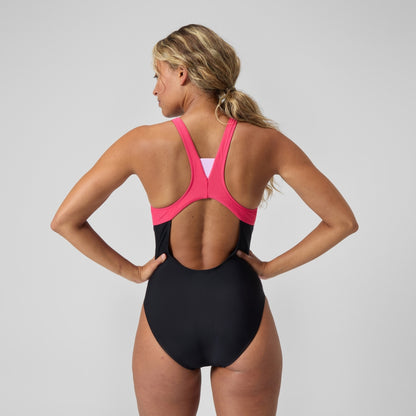 Speedo Colourblock Zip Swimsuit Black/Pink
