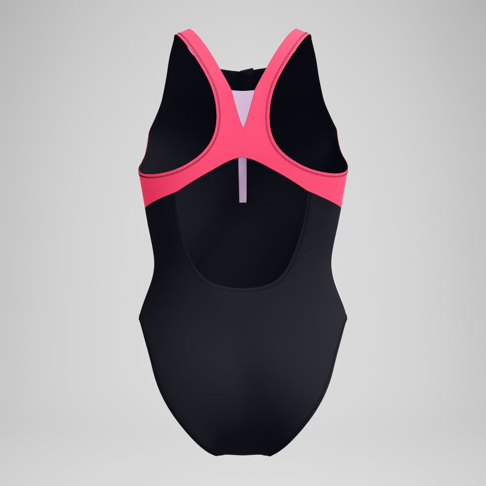 Speedo Colourblock Zip Swimsuit Black/Pink