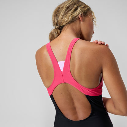 Speedo Colourblock Zip Swimsuit Black/Pink