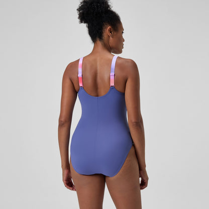 Speedo Shaping Printed Splice Swimsuit Blue/Pink
