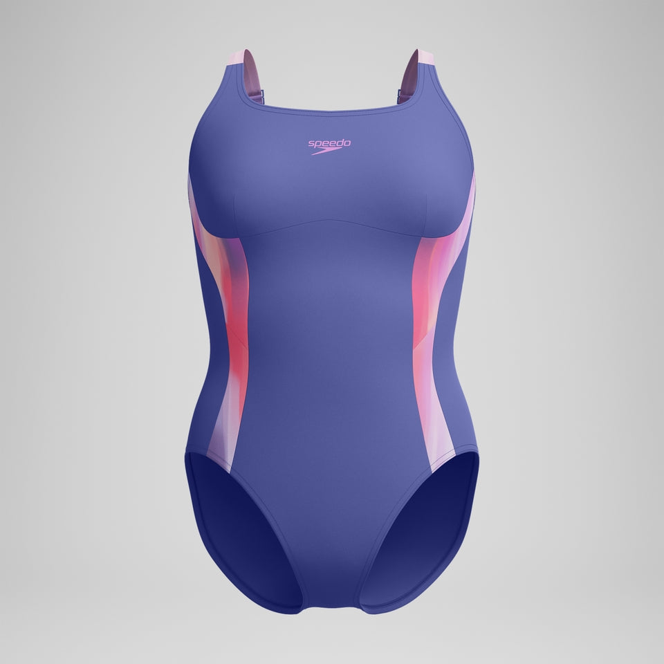 Speedo Shaping Printed Splice Swimsuit Blue/Pink