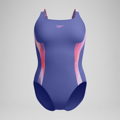 Speedo Shaping Printed Splice Swimsuit Blue/Pink