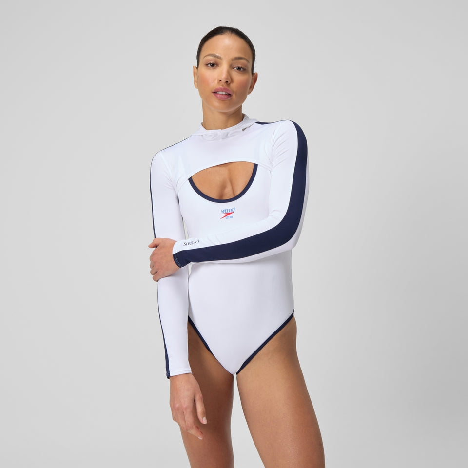 Speedo Jetstream Long Sleeve Hooded Shrug Top White/Navy