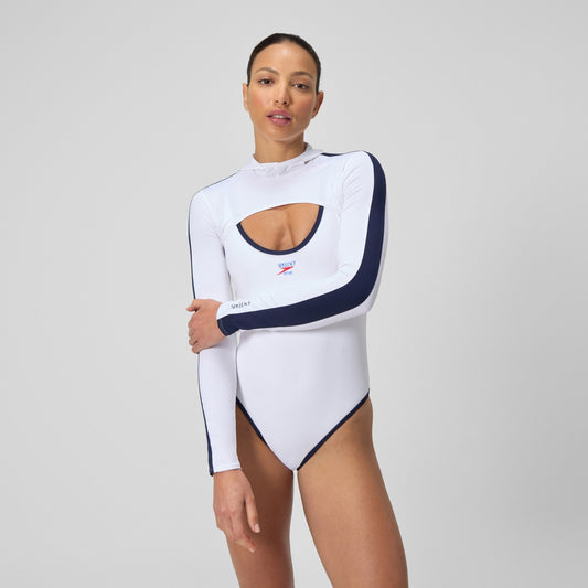 Speedo Jetstream Long Sleeve Hooded Shrug Top White/Navy
