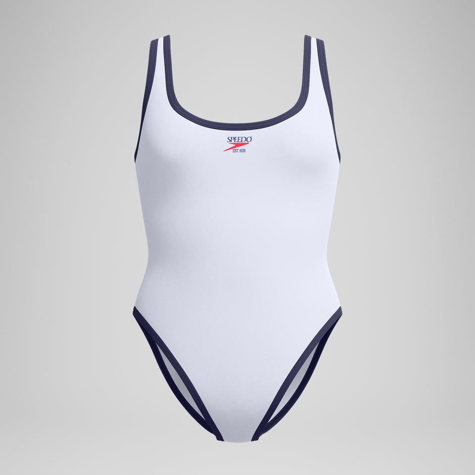 Speedo Jetstream Solid Scoop Bound Swimsuit White/Navy