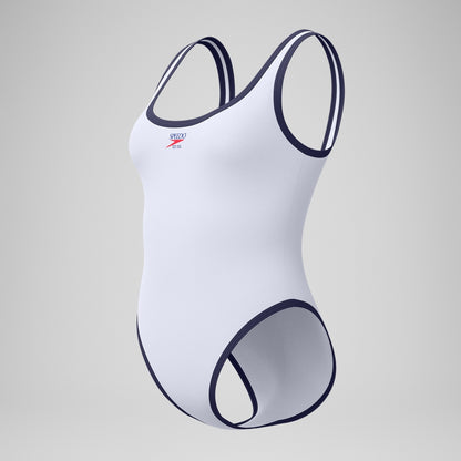 Speedo Jetstream Solid Scoop Bound Swimsuit White/Navy