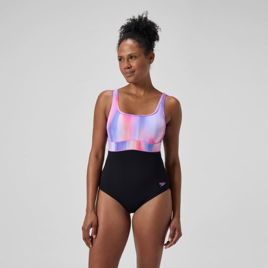 Speedo Shaping Printed Contour Eclipse Swimsuit Black/Pink