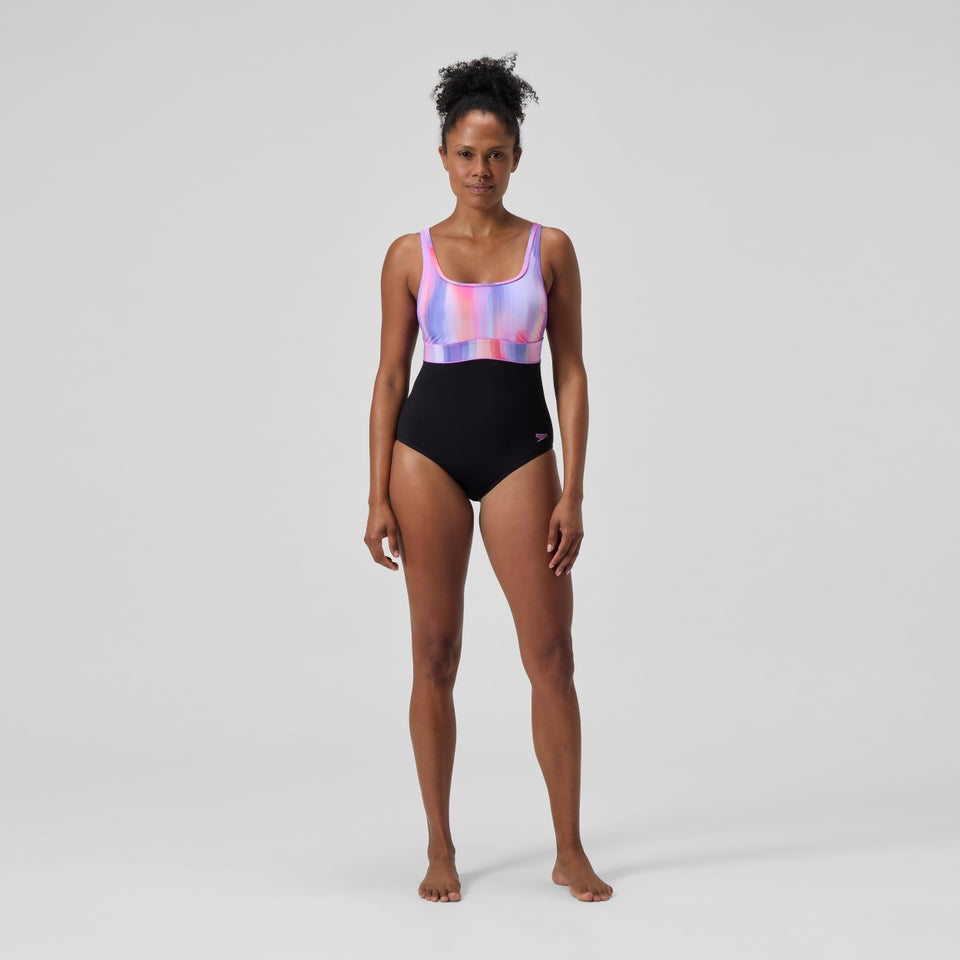 Speedo Shaping Printed Contour Eclipse Swimsuit Black/Pink