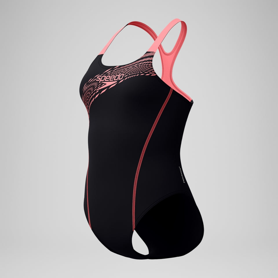 Speedo Medley Logo Swimsuit Black/Coral