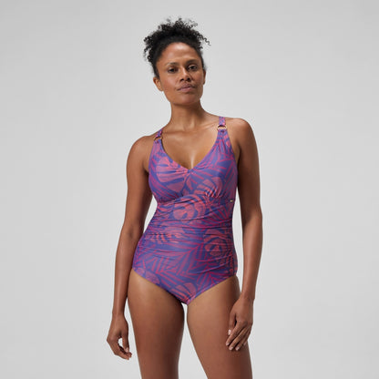 Speedo Shaping V Neck Swimsuit Pink/Orange