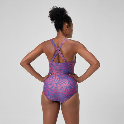 Speedo Shaping V Neck Swimsuit Pink/Orange