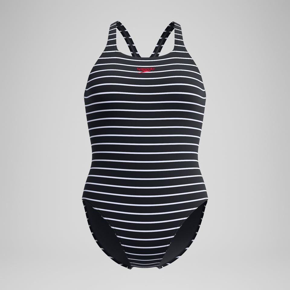 Speedo Endurance+ Printed Medalist Swimsuit Black