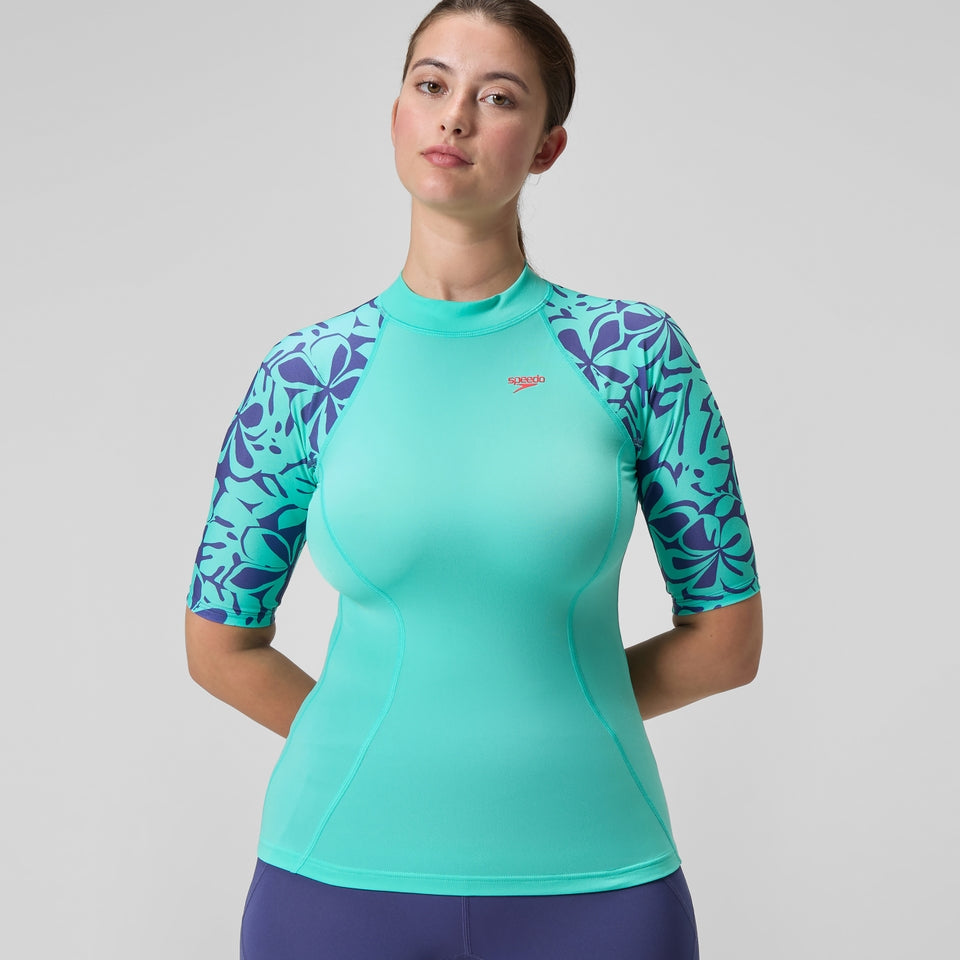 Speedo Printed Short Sleeve Rash Top Turquoise