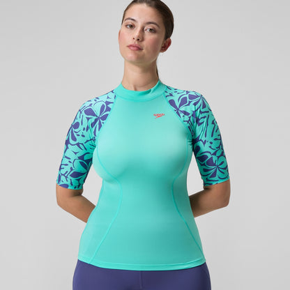 Speedo Printed Short Sleeve Rash Top Turquoise