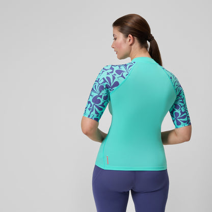 Speedo Printed Short Sleeve Rash Top Turquoise