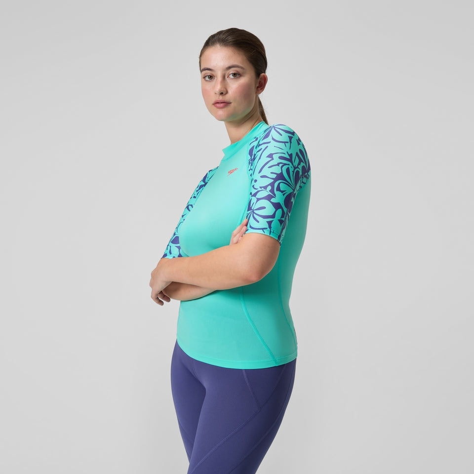 Speedo Printed Short Sleeve Rash Top Turquoise