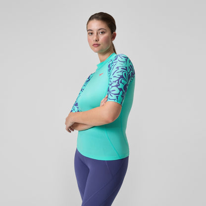 Speedo Printed Short Sleeve Rash Top Turquoise