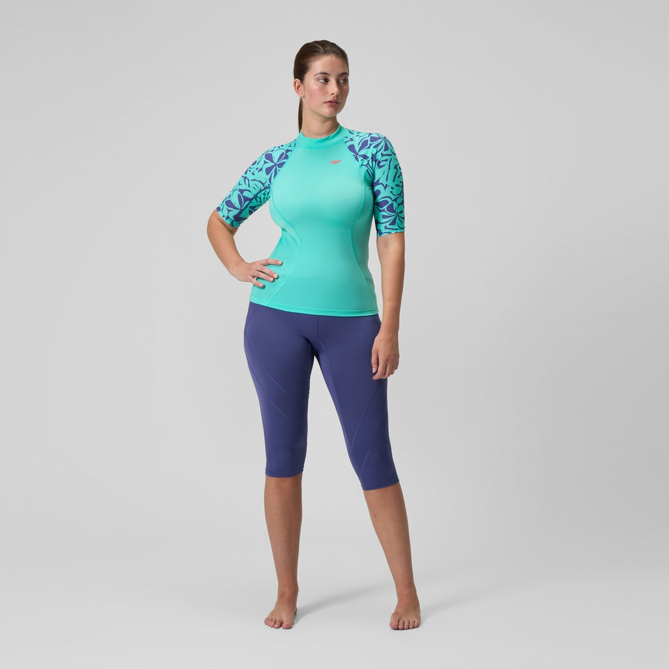 Speedo Printed Short Sleeve Rash Top Turquoise