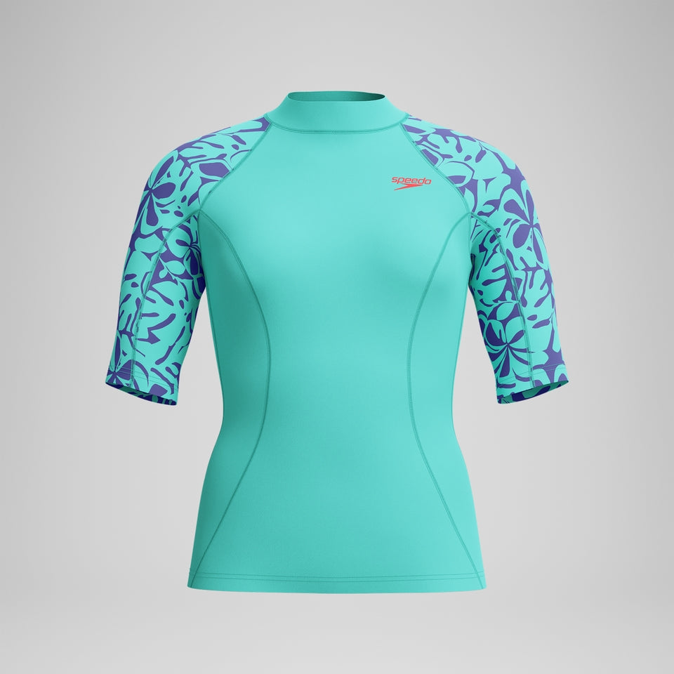 Speedo Printed Short Sleeve Rash Top Turquoise