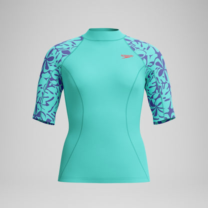 Speedo Printed Short Sleeve Rash Top Turquoise