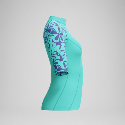 Speedo Printed Short Sleeve Rash Top Turquoise