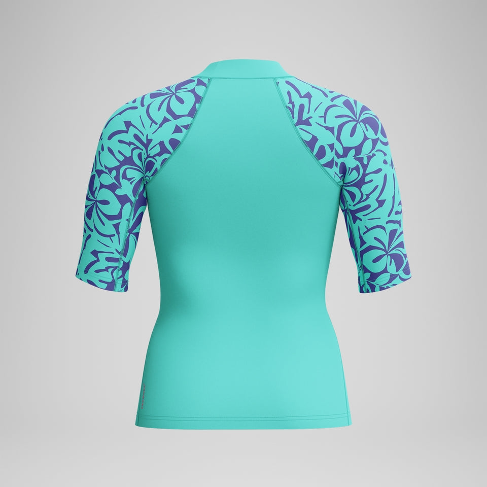 Speedo Printed Short Sleeve Rash Top Turquoise