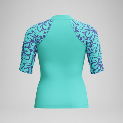 Speedo Printed Short Sleeve Rash Top Turquoise